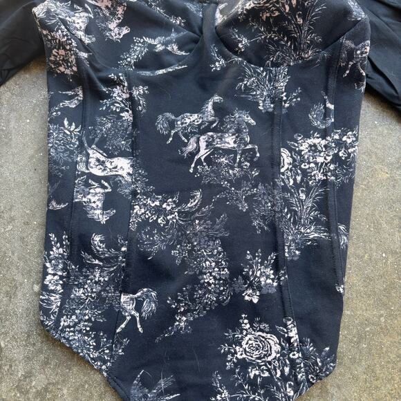 Free People Prairie Floral Horses Bodysuit NWT Puff Sleeves Tie Back Boho Medium - Picture 4 of 6